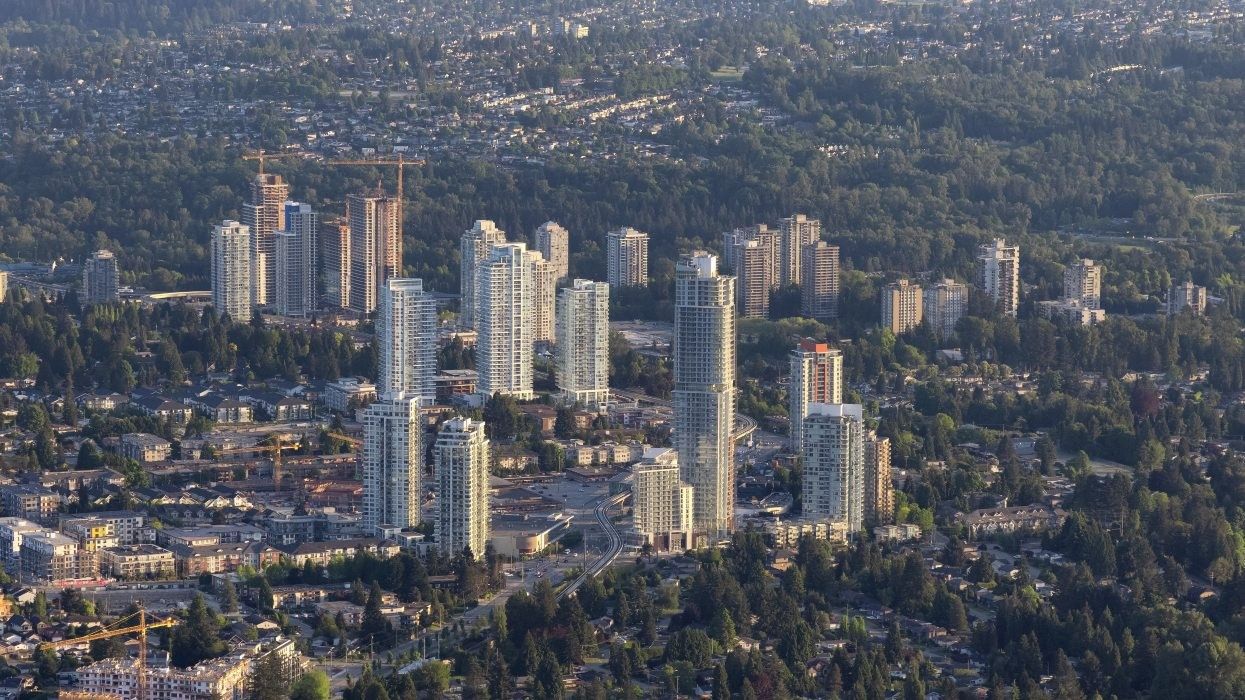 High-rise towers located around Burquitlam Station in Coquitlam in May 2021.