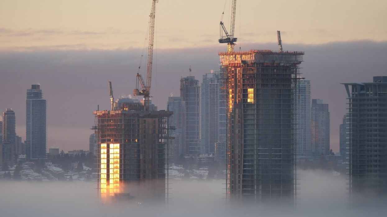 High-rise towers under construction in Burnaby, British Columbia.