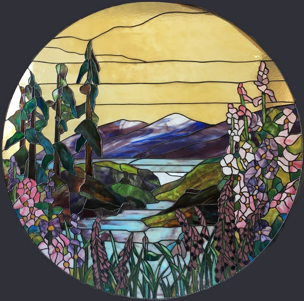 Hollyhocks and foxglove 1