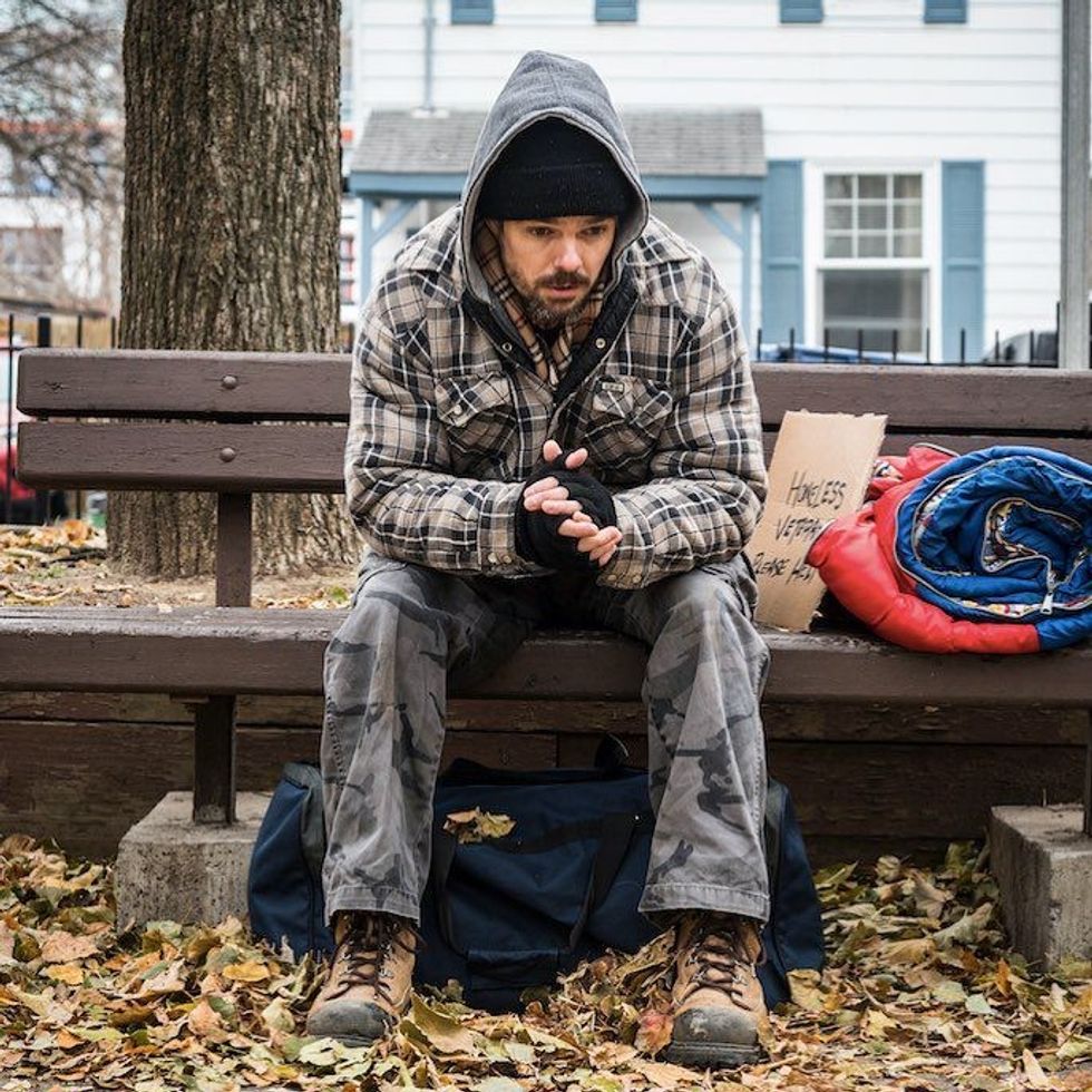 Homeless Veteran on bench