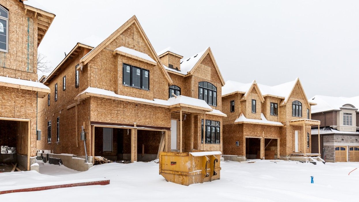 House construction site in winter in Toronto.
