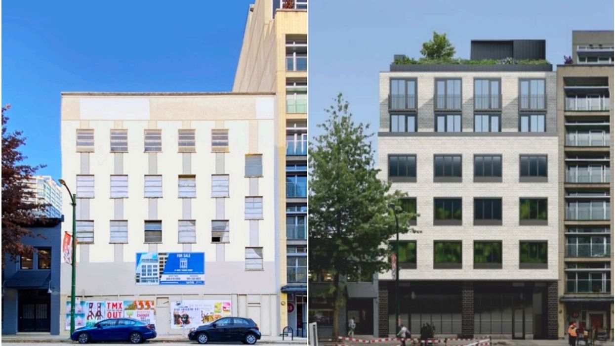 Image of 41 W Pender St. currently (left) and a rendering of the proposed (right) 