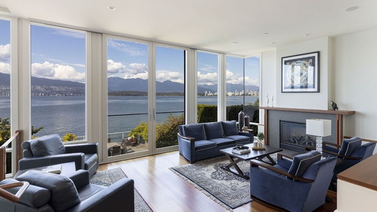 Living room with English Bay views