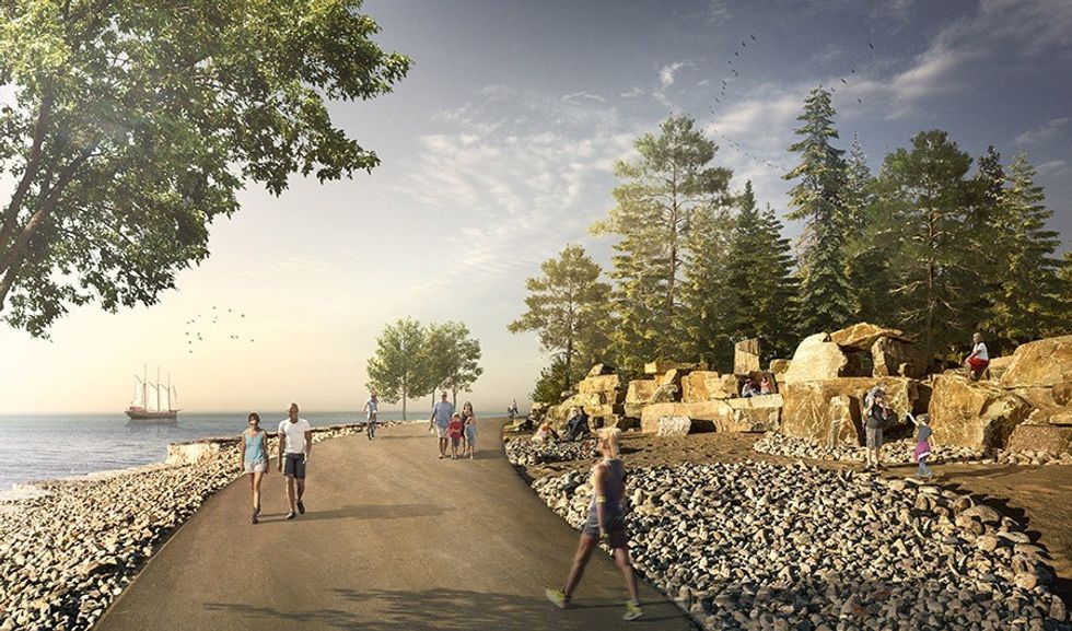 Located at the eastern end of the Ontario Place Islands, the Trillium Park and William G. Davis Trail dramatically transform a 7.5-acre asphalt parking lot into a naturalized green refuge, celebrating the legacy of Ontario Place and the landscapes of Ontario. (Photos and renderings courtesy of LANDinc.)