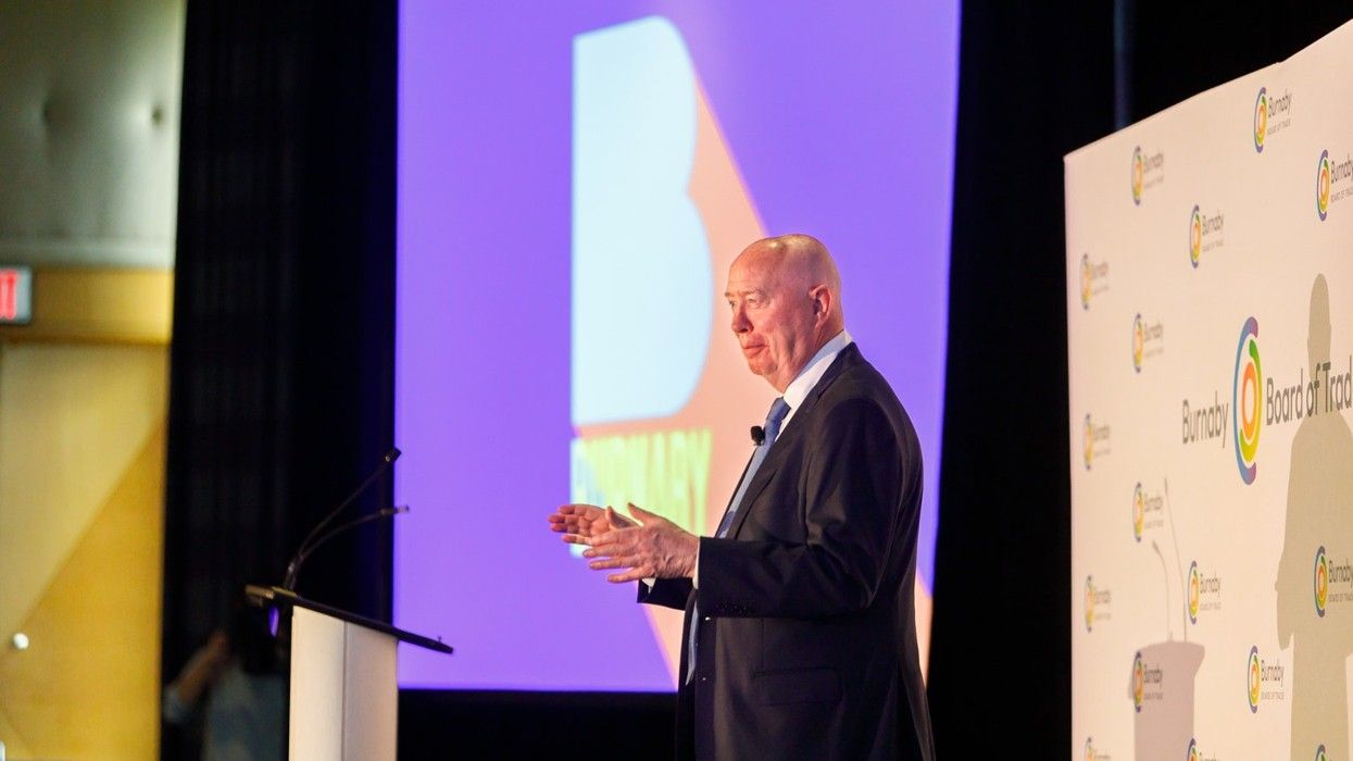 Mayor of Burnaby Mike Hurley giving his State of the City address on May 12, 2025.