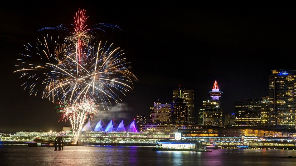 New Year's Eve fireworks near Canada Place in Vancouver.