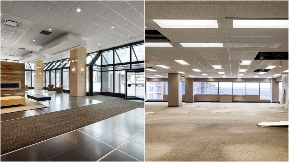 Photos of the lobby and office space before it was converted.