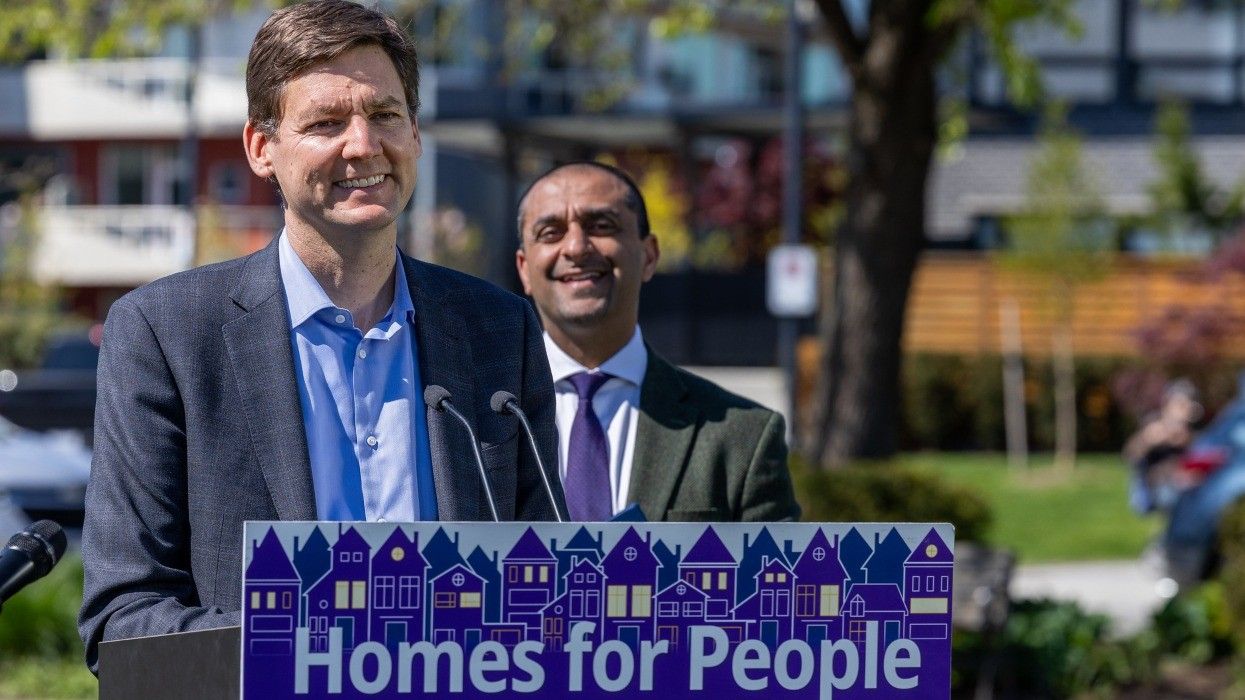 Premier David Eby and Minister of Housing Ravi Kahlon at an announcement earlier this month.