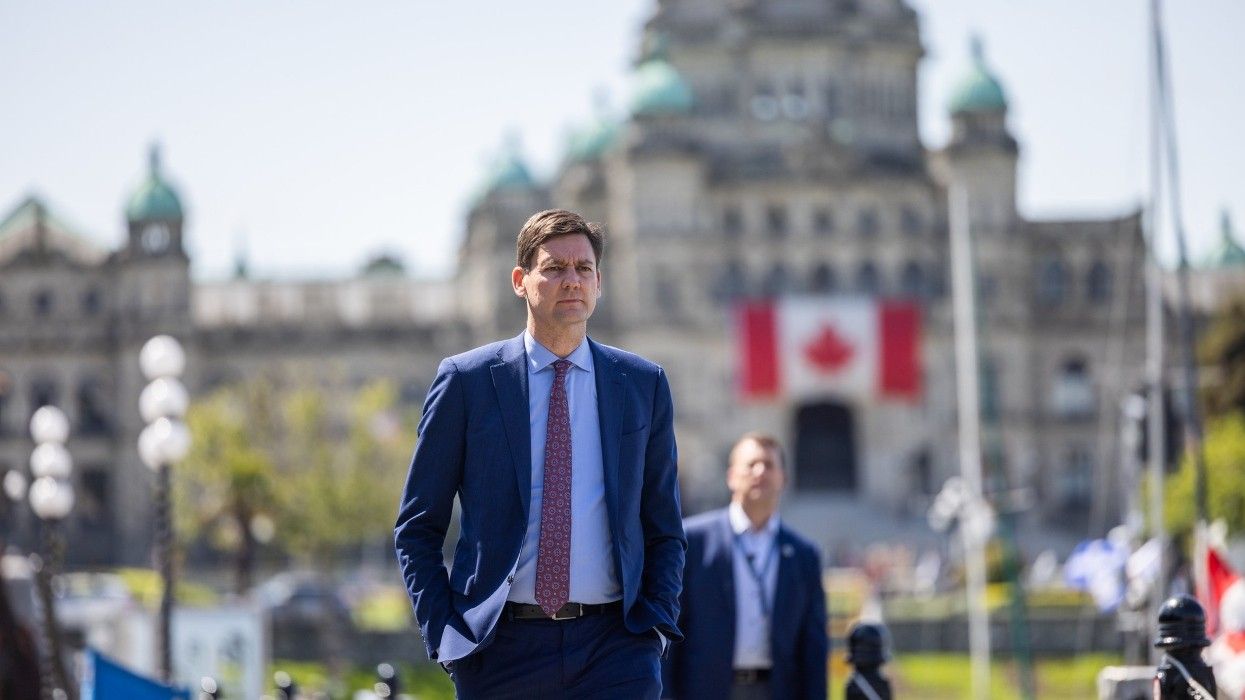 Premier David Eby outside the BC legislative building on May 7, 2025.