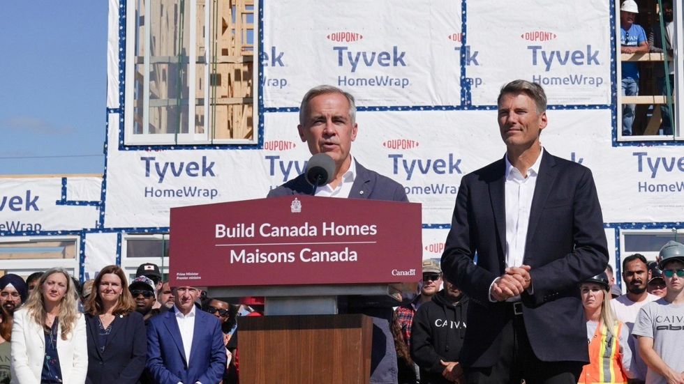 Prime Minister Mark Carney and Minister of Housing Gregor Robertson announcing the launch of Build Canada Homes on Sunday, September 14.