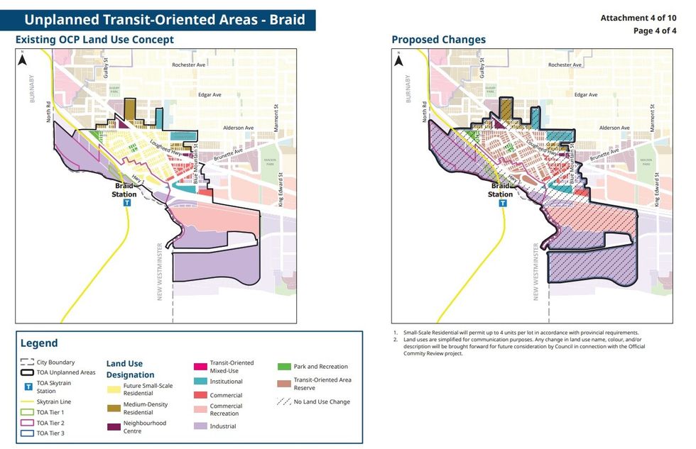 Proposed land use changes for the Braid Station TOA.