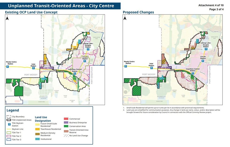 Proposed land use changes for the City Centre area that includes multiple TOAs.