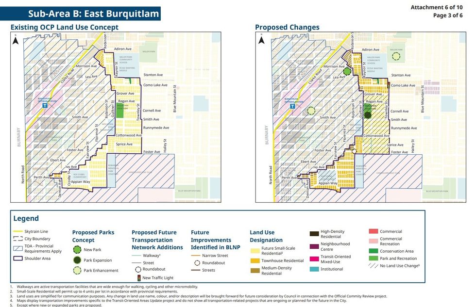 Proposed land use changes for the East Burquitlam shoulder area.