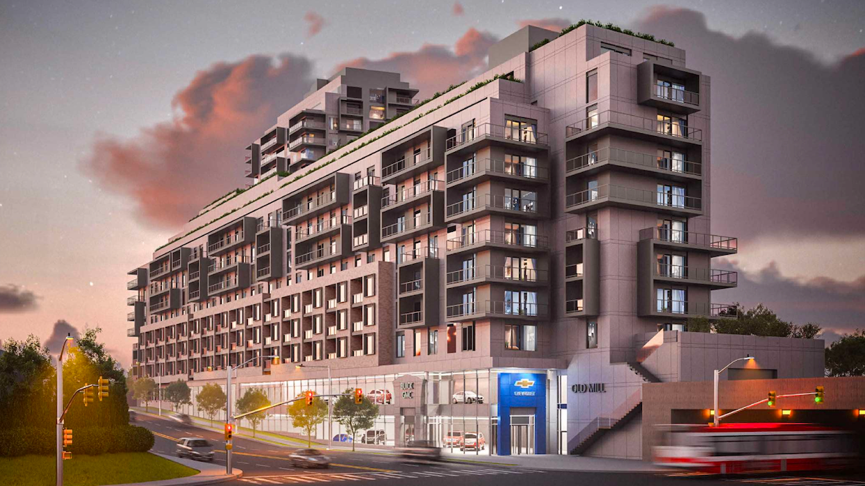 rendering of condo development atop a car dealership at jane and st. clair