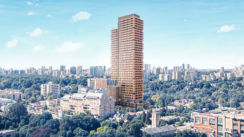 Rendering of proposed 39-storey tower in Leaside neighbourhood of Toronto.