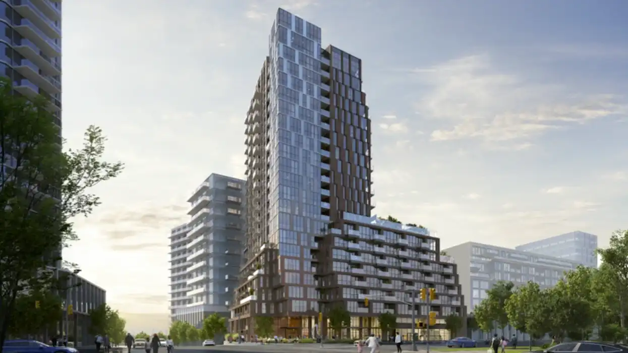 Rendering of rental development planned for 5507-5509 dundas street west in toronto.