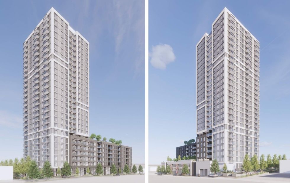 Renderings of building from along St. Johns Street (left) and Spring Street (right).