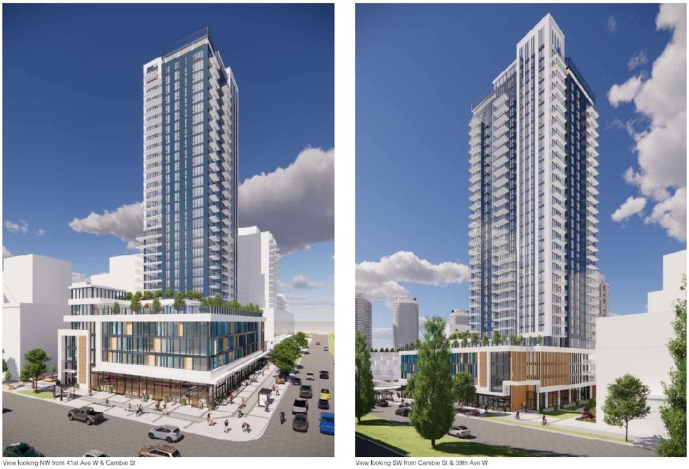 Renderings of the 31-storey Elysee proposed for 5655 Cambie Street in Vancouver.
