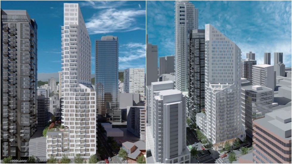 Renderings of the 32-storey tower proposed for 904-920 Davie Street in Vancouver.