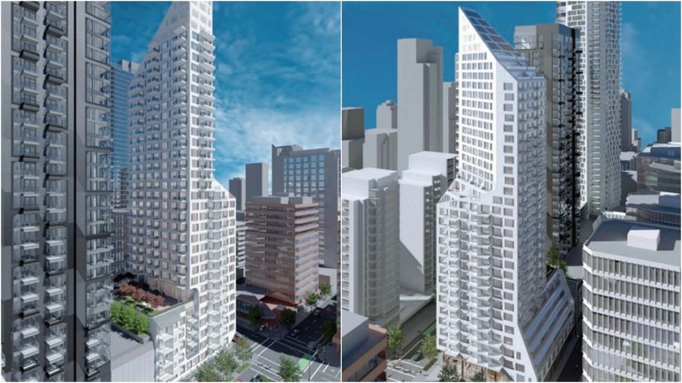 Renderings of the 32-storey tower proposed for 904-920 Davie Street in Vancouver.