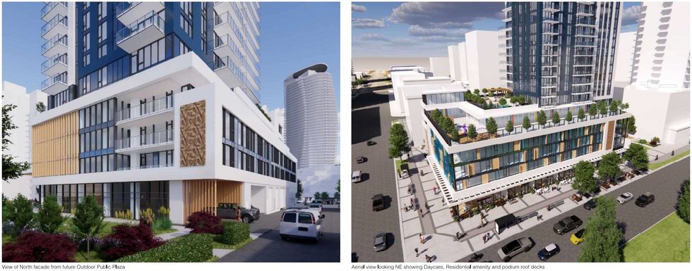 Renderings of the commercial building podium for Elysee.