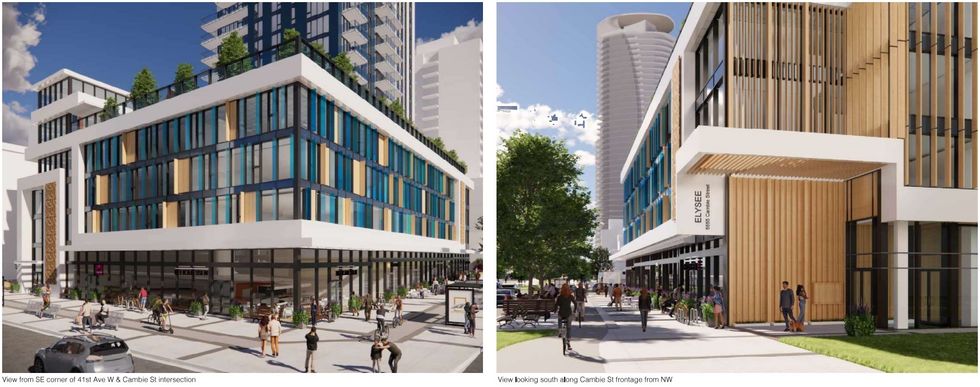 Renderings of the commercial building podium for Elysee.