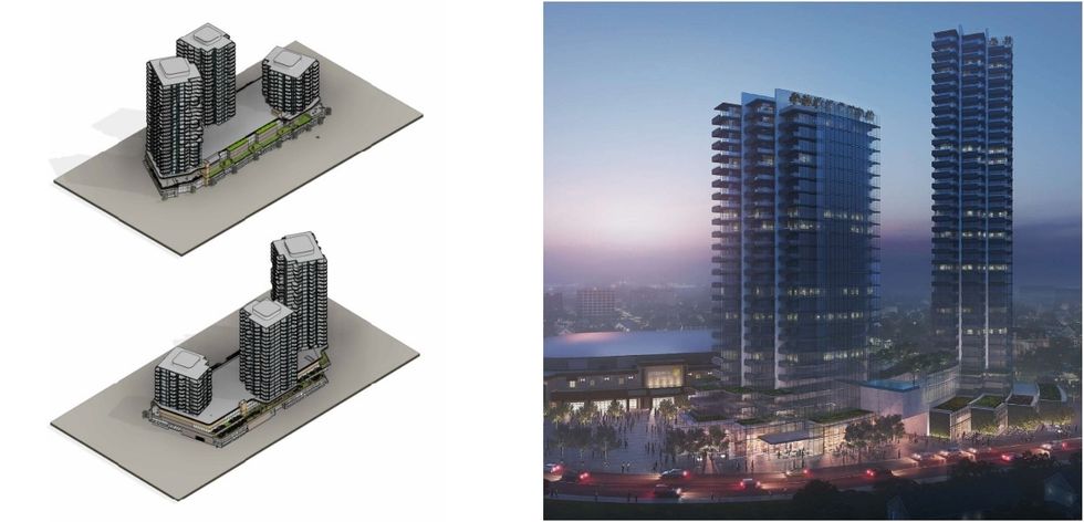 Renderings of the current proposal vs. the previous proposal.