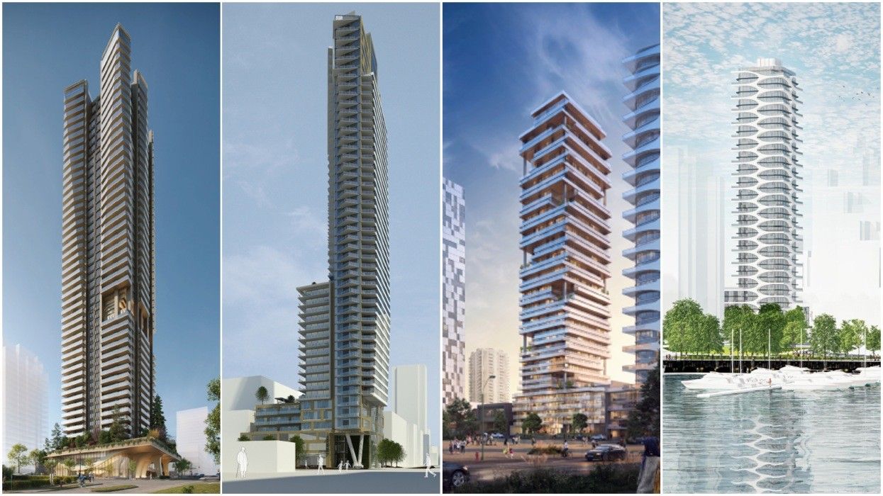 Renderings of the high-rise projects by Wesgroup, Prima, Landa Global, and Westbank.