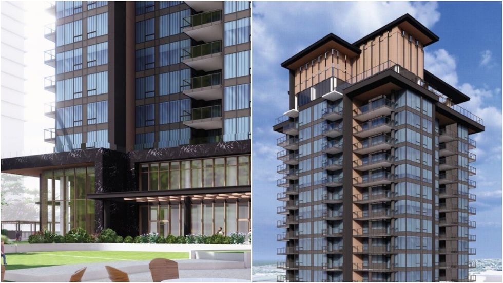 Renderings of the lobby (left) and rooftop (right) of Bassano Phase Two.