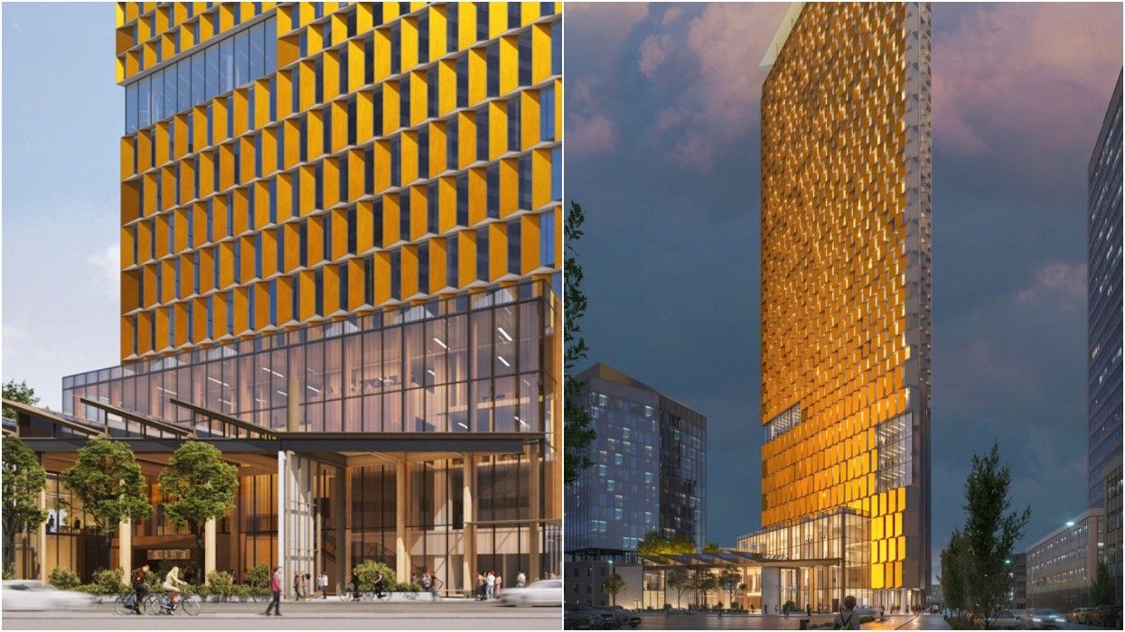 Renderings of the planned 43-storey UBCO Downtown campus at 550 Doyle Street.