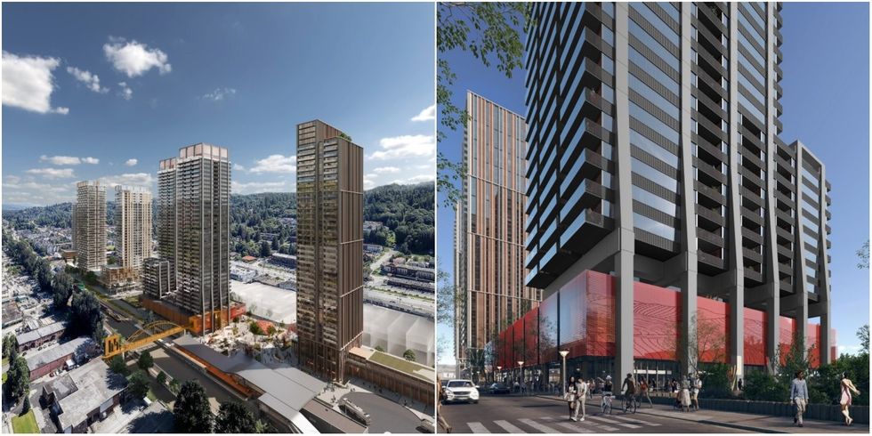 Renderings of the proposal for 60 Williams Street and 3006-3020 Spring Street.