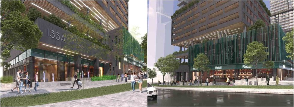 Renderings of the proposed building's podium.