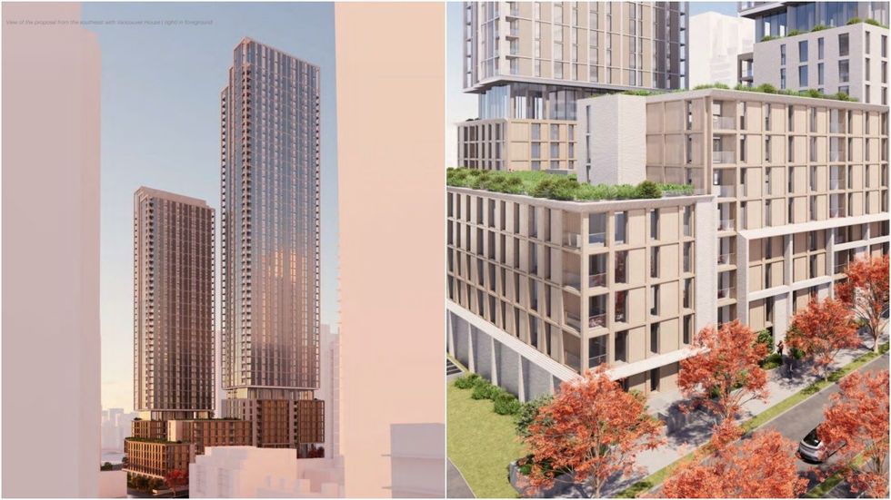 Renderings of the proposed towers (left) and its podium (right).