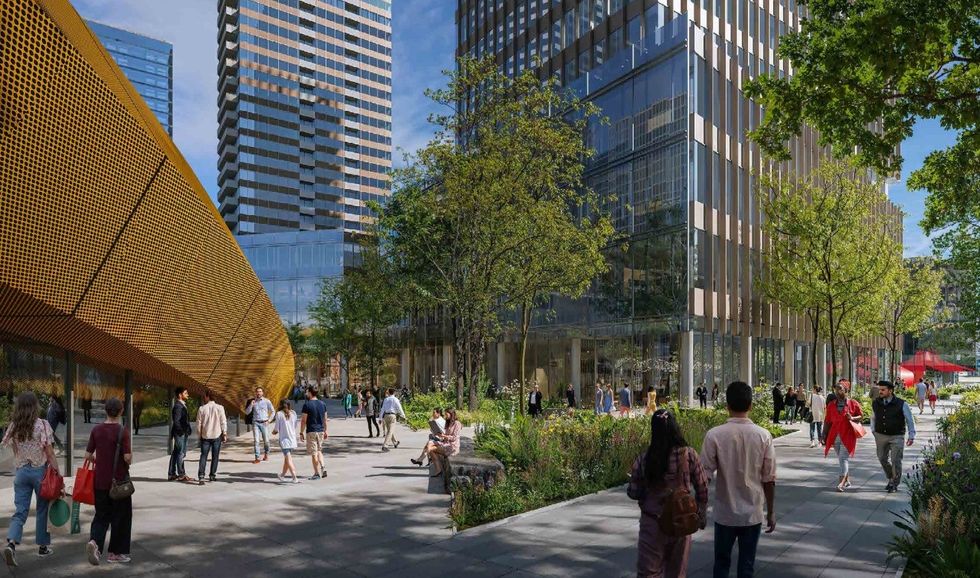 Renderings of the public plaza around the future GNW-Emily Carr Station.