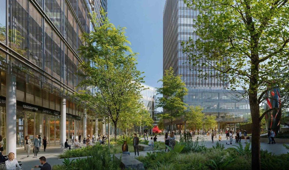 Renderings of the public plaza around the future GNW-Emily Carr Station.