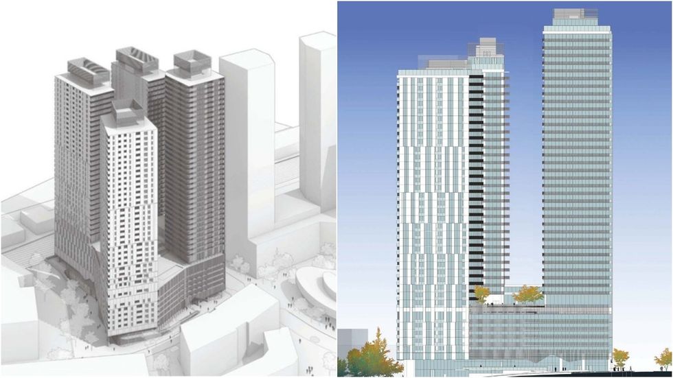 Renderings of the towers proposed for 375 E 1st Avenue near GNW-Emily Carr Station.