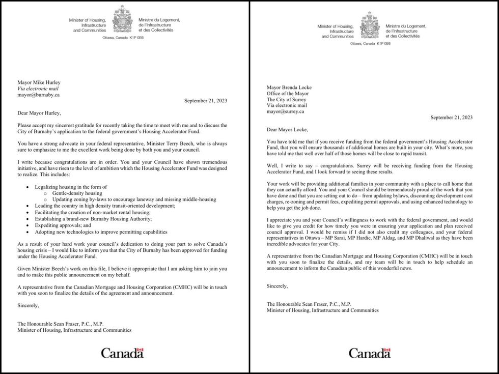 Sean Fraser's letters to the City of Burnaby and Surrey.