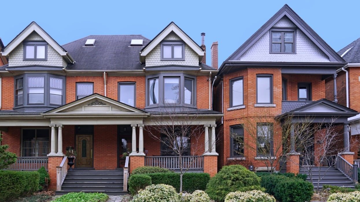 Semi-detached brick houses in Toronto.