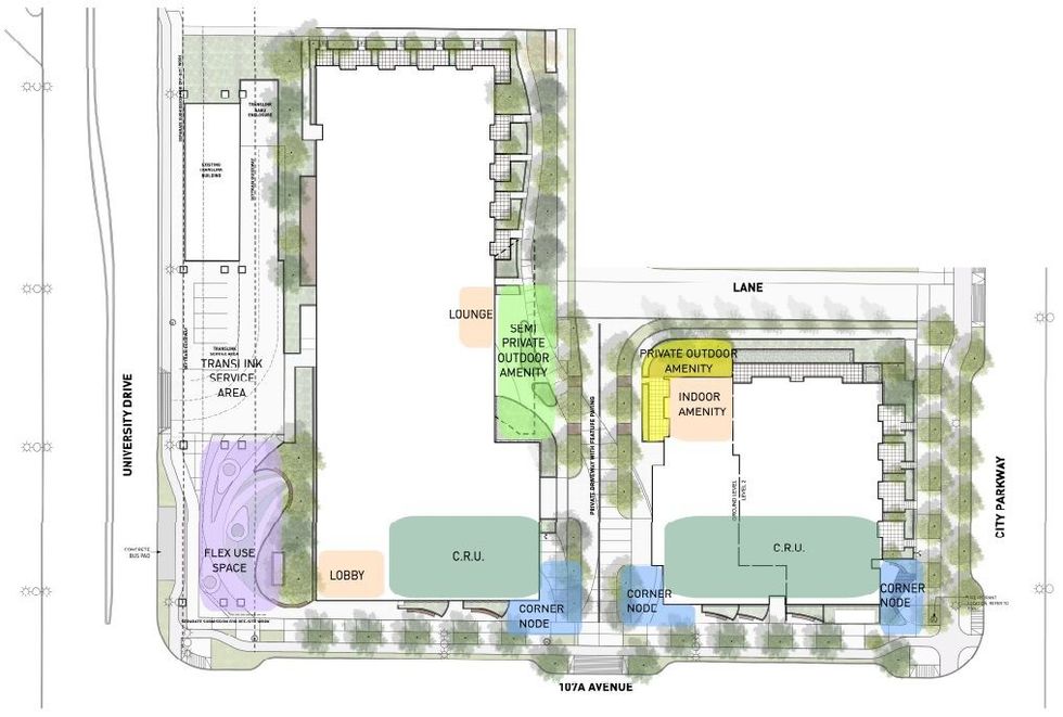 Site functions and layout for the project proposed for 13425-13455 107A Avenue.