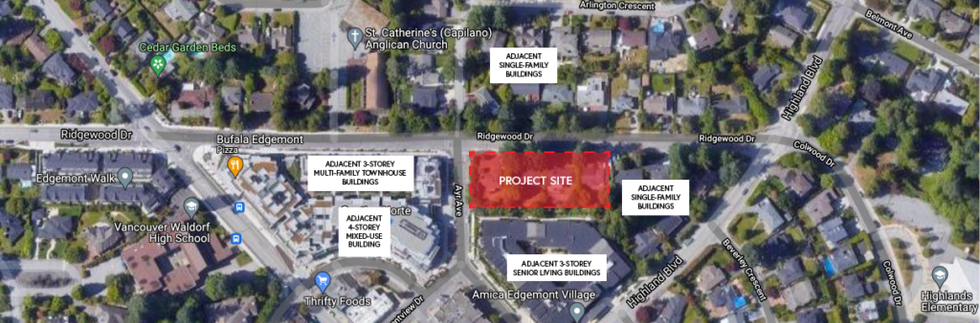 The 1031-1045 Ridgewood Drive site in the District of North Vancouver.
