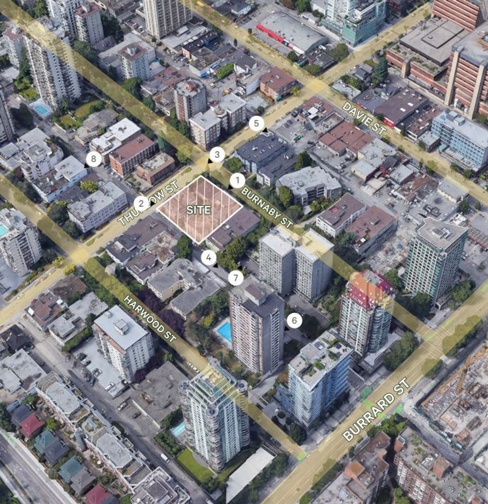 The 1068-1090 Burnaby Street and 1318 Thurlow Street site in Vancouver.