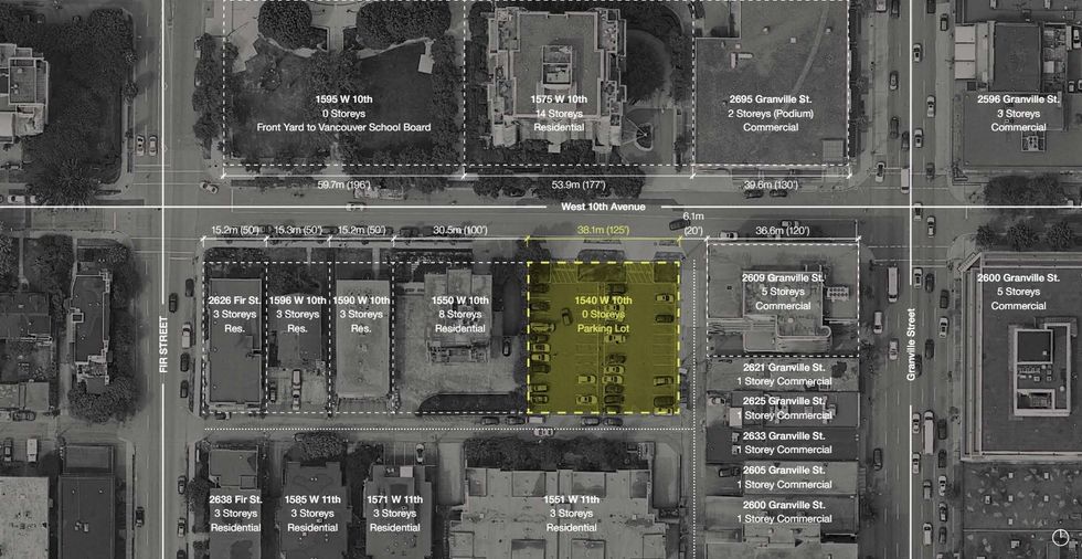 The 1540 W Broadway site and its surrounding context.
