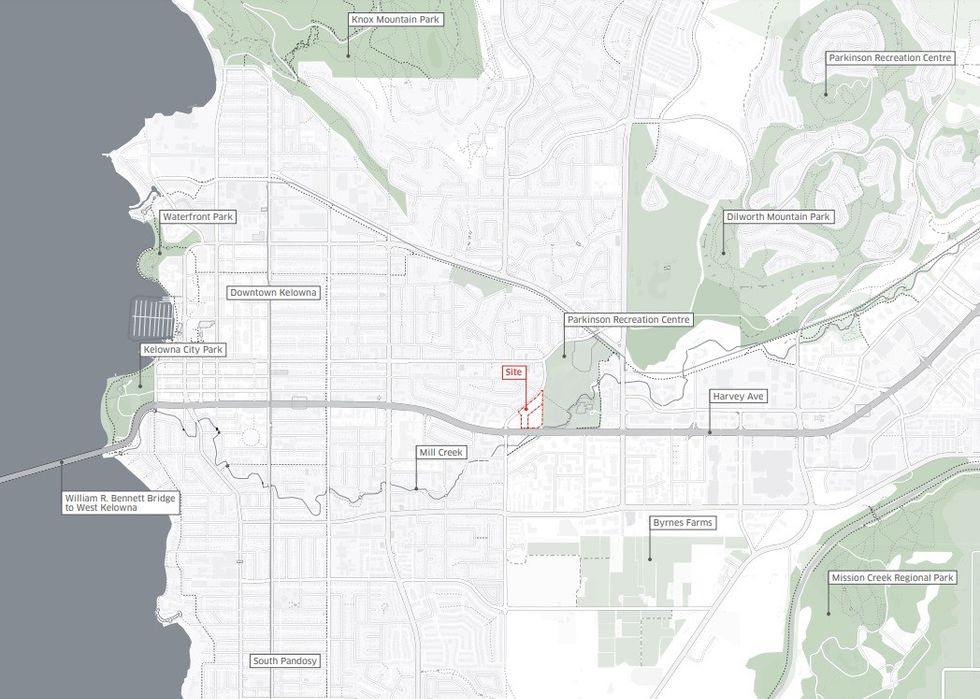 The 1574 Harvey Avenue and 1634 Harvey Avenue site in Kelowna.