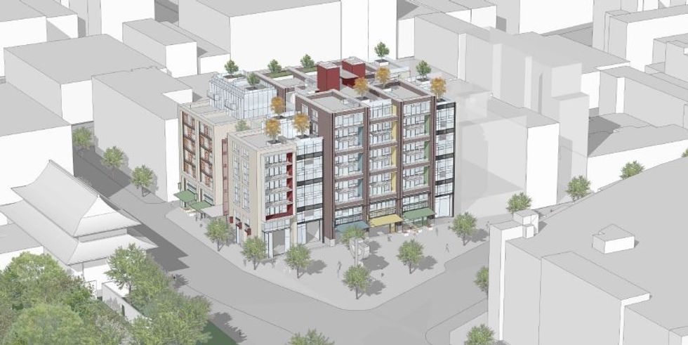 The 2017 nine-storey proposal for 105 Keefer Street that was conditionally approved in 2023.