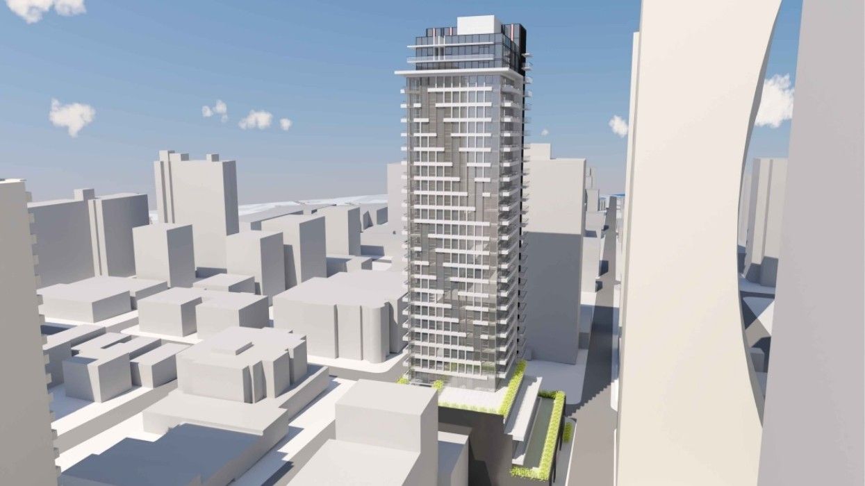 The 28-storey tower planned for 1555 Robson Street in Vancouver's West End.