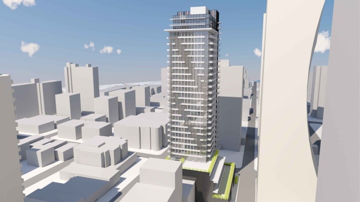 ​The 28-storey tower planned for 1555 Robson Street in Vancouver's West End.