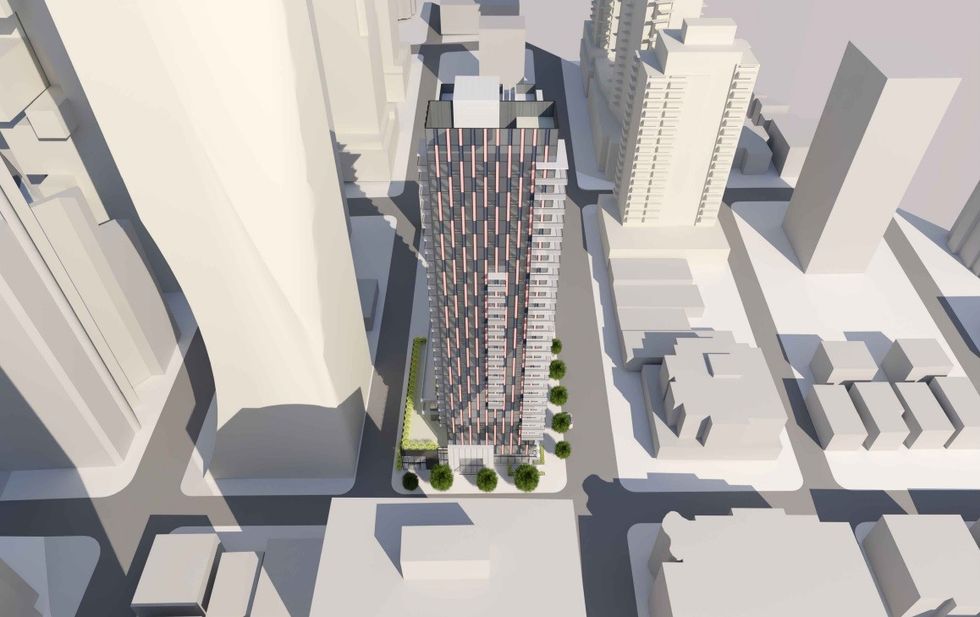 The 28-storey tower planned for 1555 Robson Street in Vancouver's West End.
