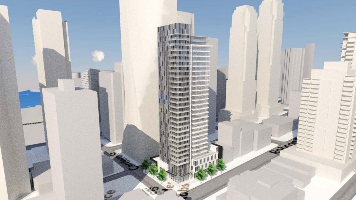 The 28-storey tower that was planned for 1555 Robson Street in Vancouver.
