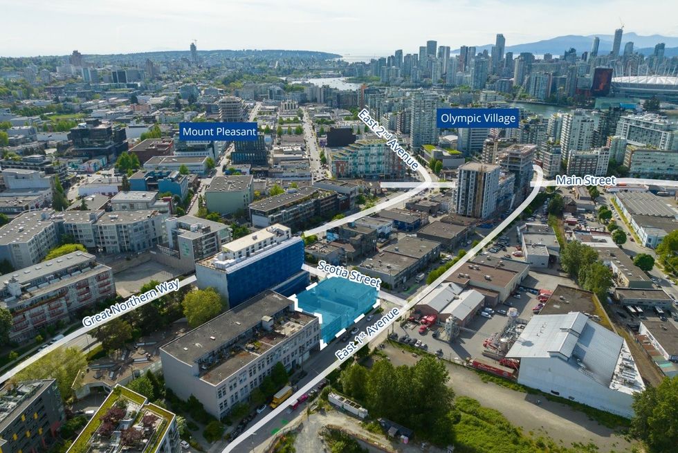 The 304 and 316 E 1st Avenue site in Vancouver and its surrounding context.