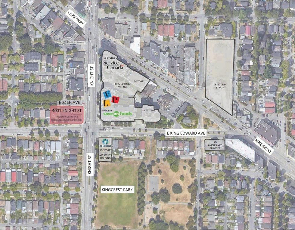 The 4001-4009 Knight Street and 1348 E 24th Avenue site in East Vancouver.
